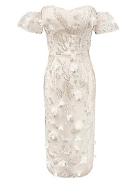 Tara Floral Appliqué Midi-Dress