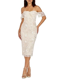 Tara Floral Appliqué Midi-Dress