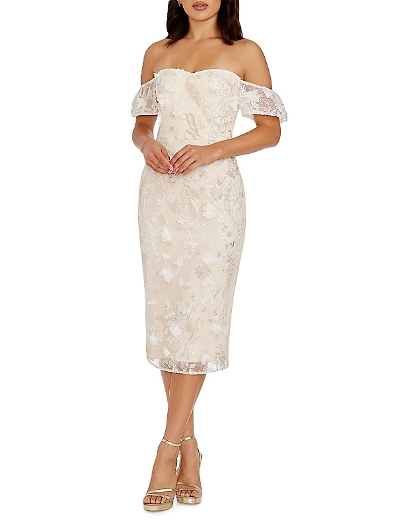 Tara Floral Appliqué Midi-Dress