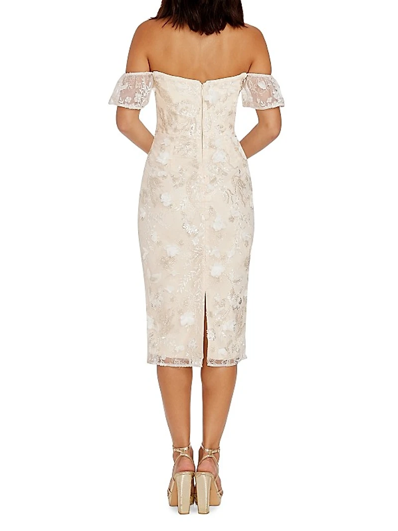 Tara Floral Appliqué Midi-Dress