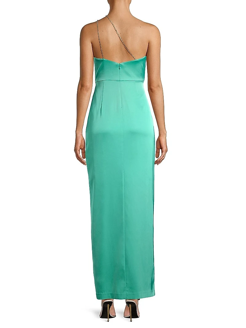 Floral Satin One-Shoulder Gown