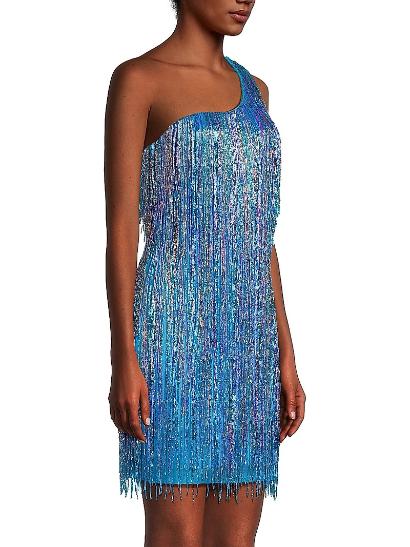 Beaded One-Shoulder Minidress