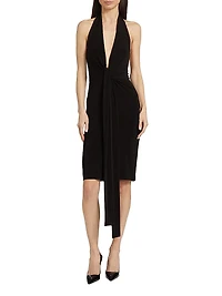 Tie-Front Jersey Knee-Length Dress