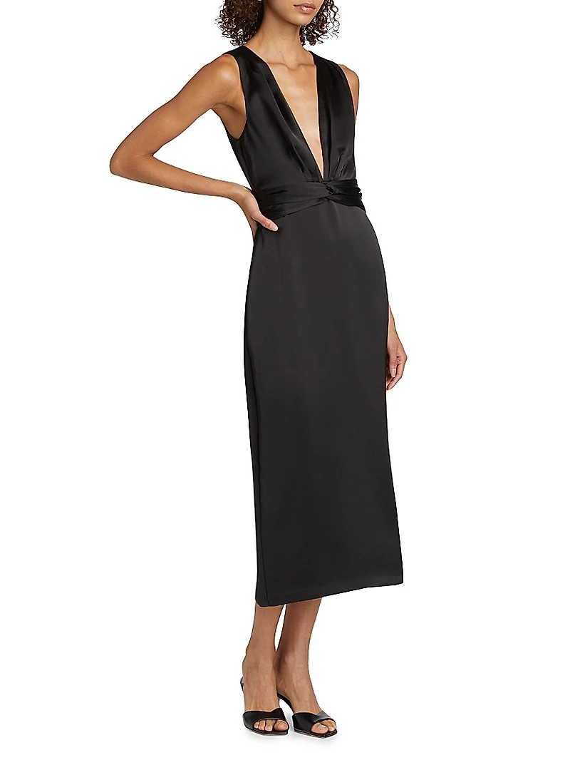 Talon Satin Plunge Midi-Dress