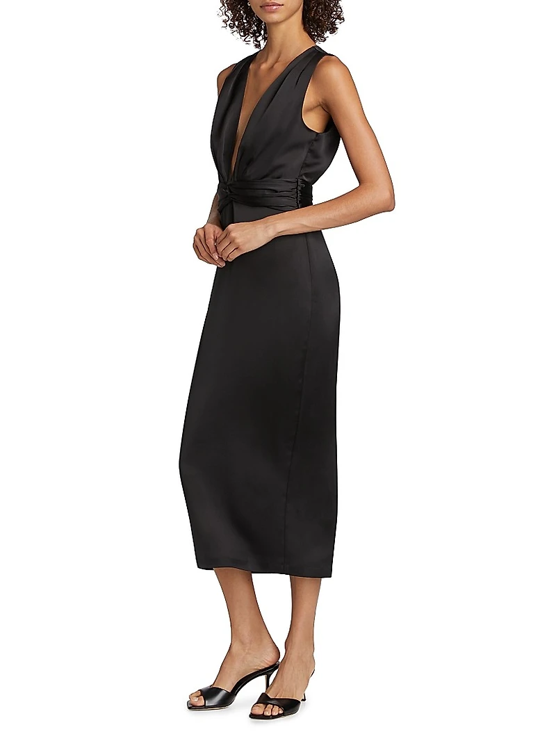 Talon Satin Plunge Midi-Dress