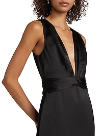 Talon Satin Plunge Midi-Dress