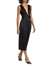 Talon Satin Plunge Midi-Dress