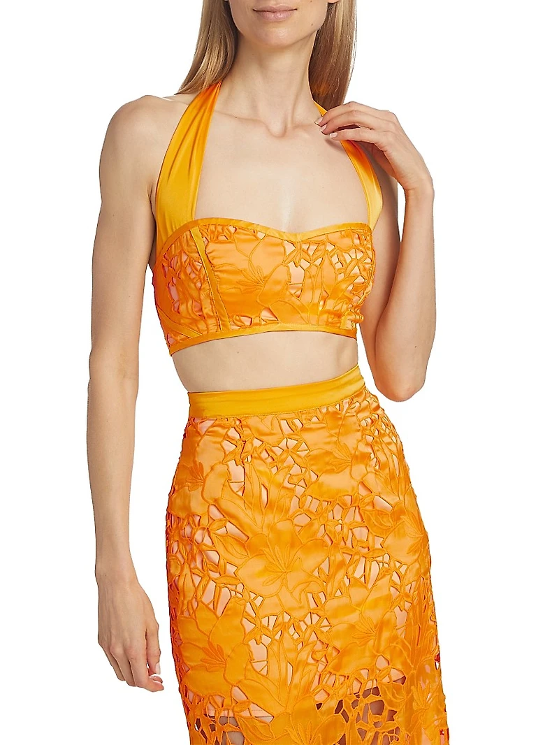 Lina Embroidered Satin Crop Top