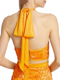 Lina Embroidered Satin Crop Top