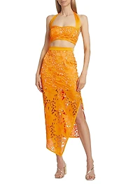 Lina Embroidered Satin Crop Top