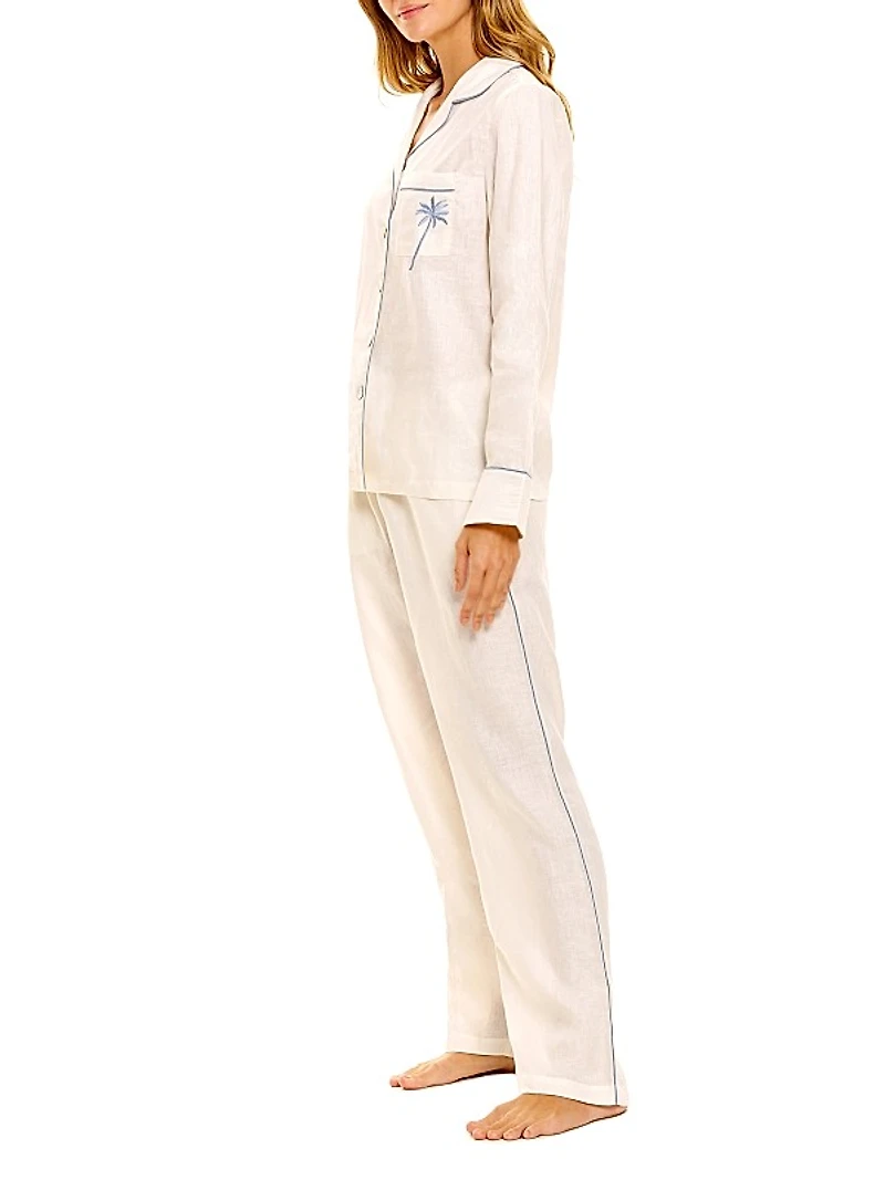 Blue Serenity Emma Linen 2-Piece Pajama Set