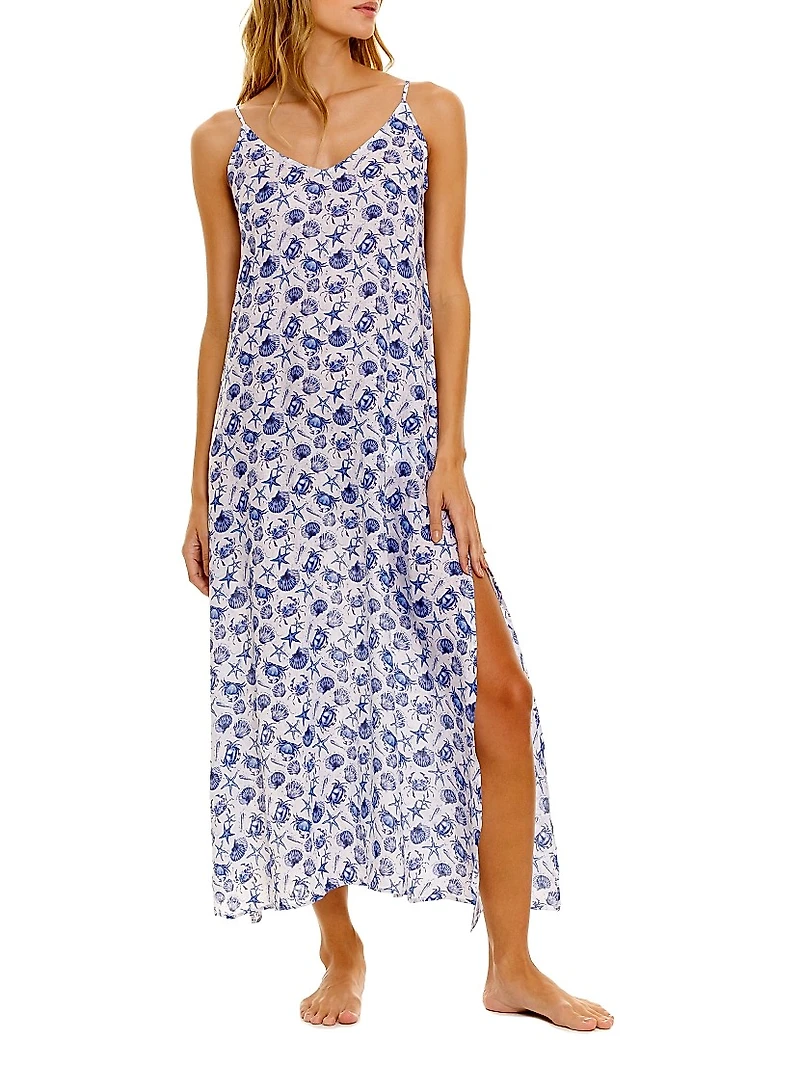 Blue Serenity Frida Ecru Seashells By The Seashore Maxi Dress