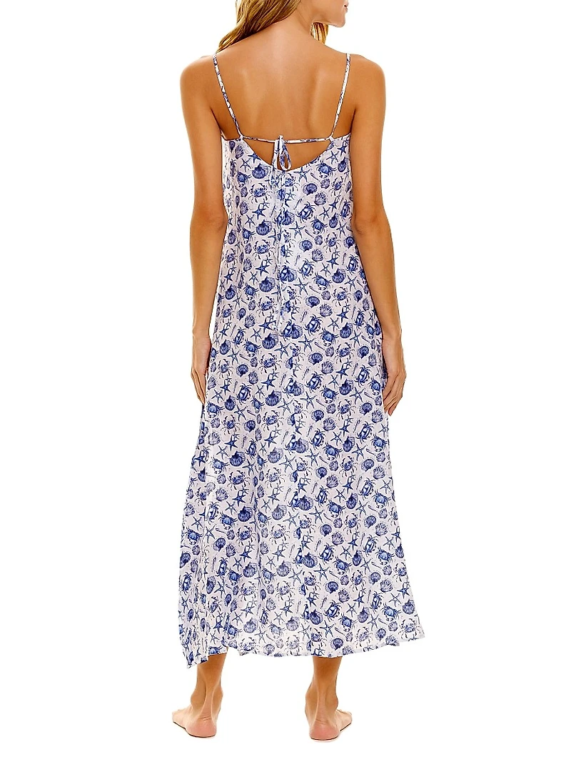 Blue Serenity Frida Ecru Seashells By The Seashore Maxi Dress