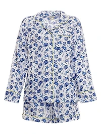 Blue Serenity Vera Ecru Seashells By The Seashore 2-Piece Pajama Set
