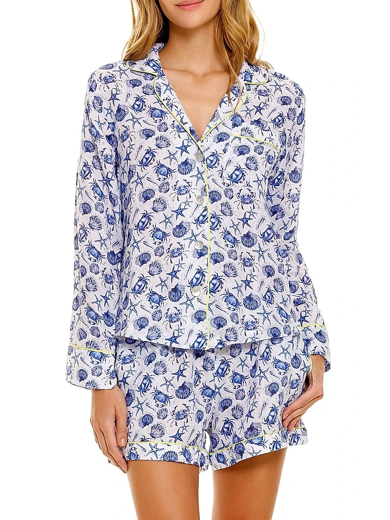 Blue Serenity Vera Ecru Seashells By The Seashore 2-Piece Pajama Set