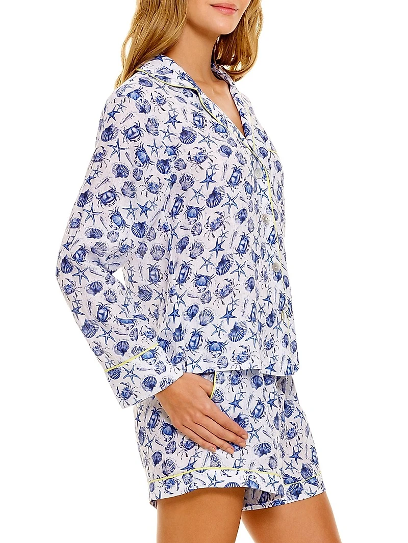 Blue Serenity Vera Ecru Seashells By The Seashore 2-Piece Pajama Set