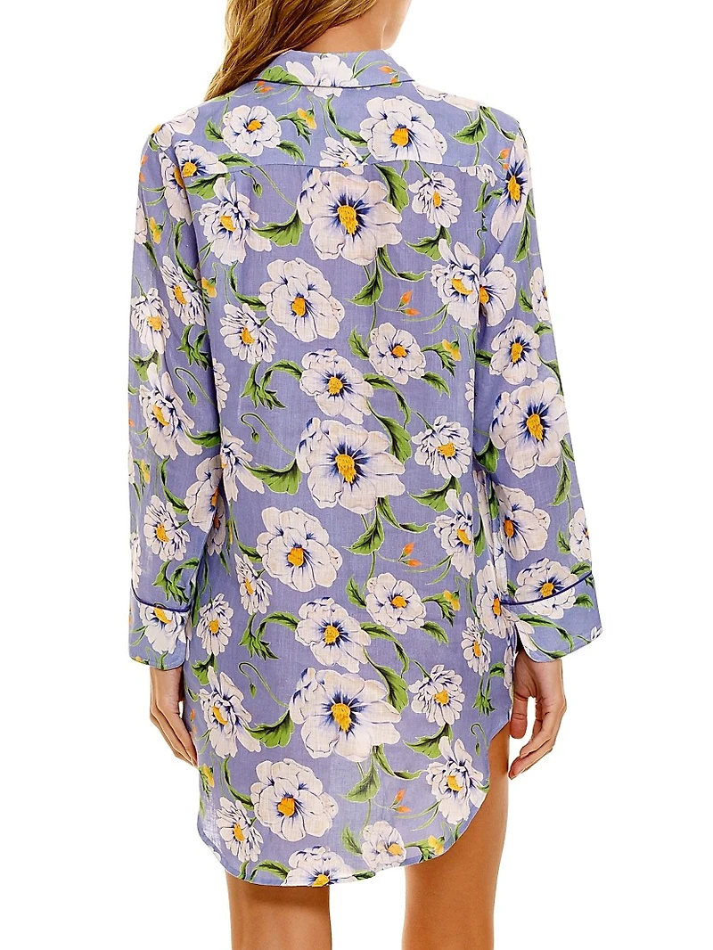 Linen Floral Mini Shirtdress