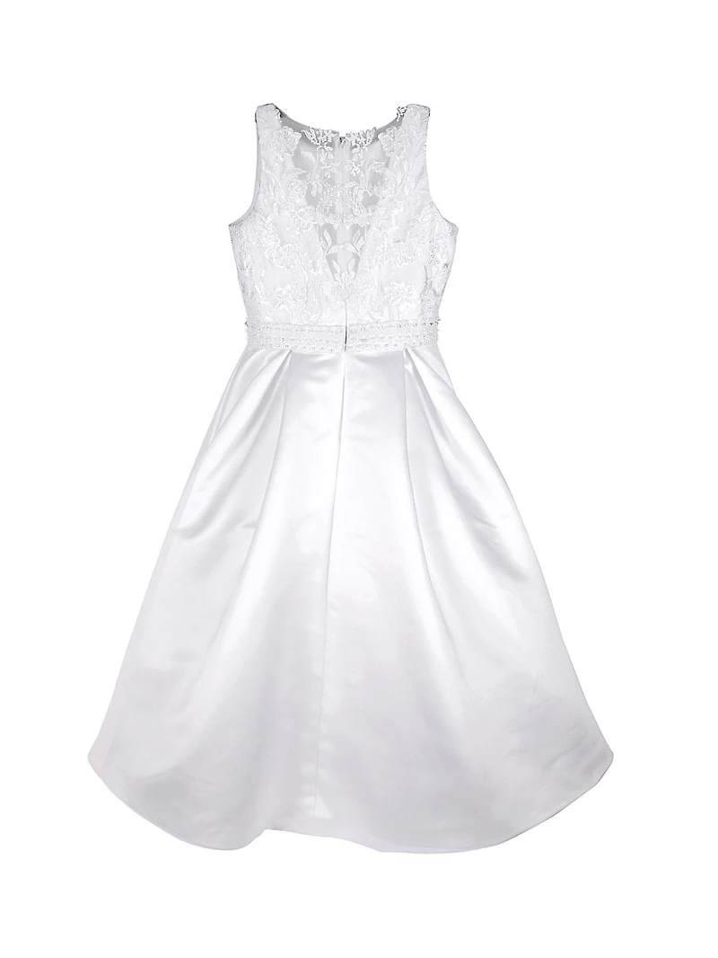 Girl's Satin & Lace Box Pleat Dress