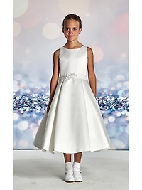 Girl's Satin & Lace Box Pleat Dress