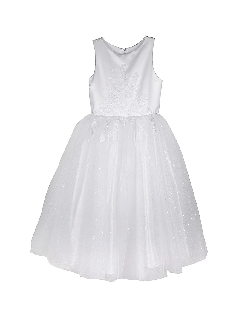 Girl's Embellished Satin & Lace Dress