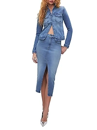 Denim Slit-Front Midi-Skirt