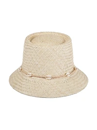 Seashell-Embellished Straw Bucket Hat
