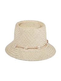 Seashell-Embellished Straw Bucket Hat