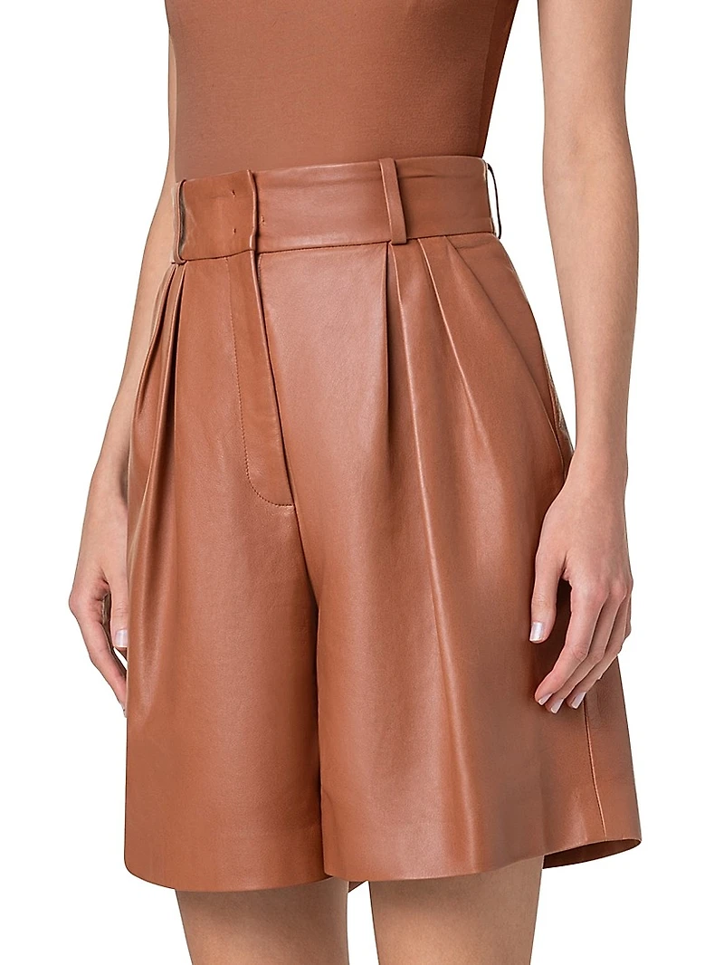 Finnick Leather Pleated Bermuda Shorts