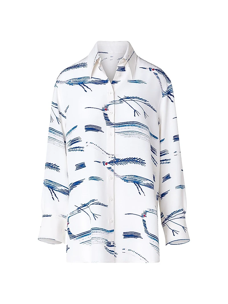 Kasuri Bird-Printed Silk Crepe Blouse
