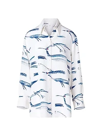Kasuri Bird-Printed Silk Crepe Blouse