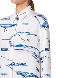Kasuri Bird-Printed Silk Crepe Blouse