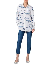 Kasuri Bird-Printed Silk Crepe Blouse