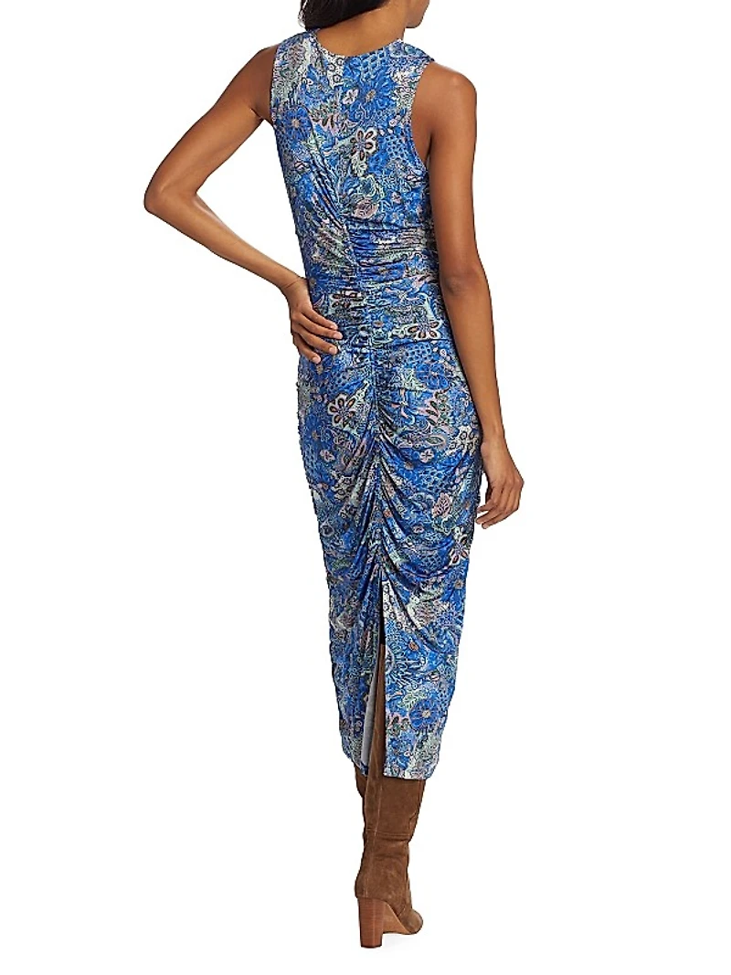 Roxie Printed Draped Midi-Dress