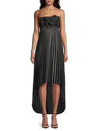 Pleated High-Low Strapless Midi-Dress
