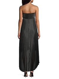 Pleated High-Low Strapless Midi-Dress