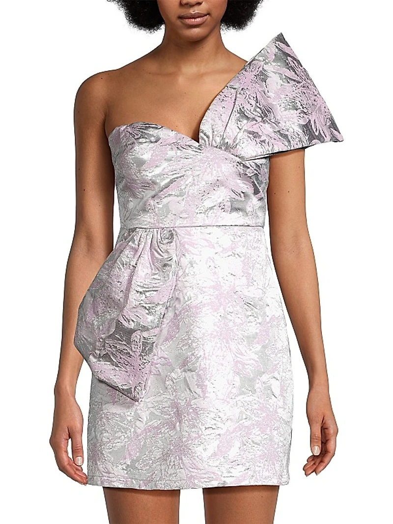 Floral Jacquard Bow Minidress
