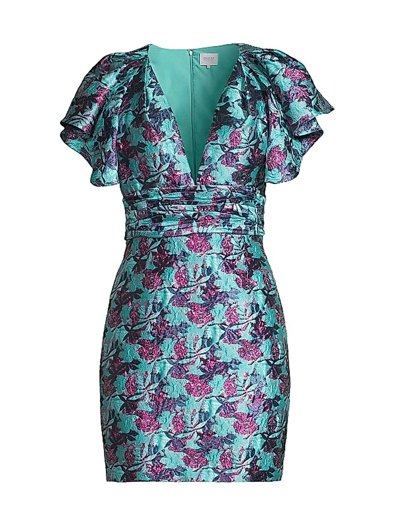 Ruffle Floral Jacquard Minidress