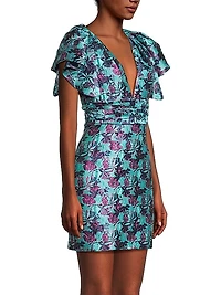 Ruffle Floral Jacquard Minidress