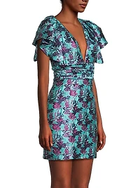 Ruffle Floral Jacquard Minidress