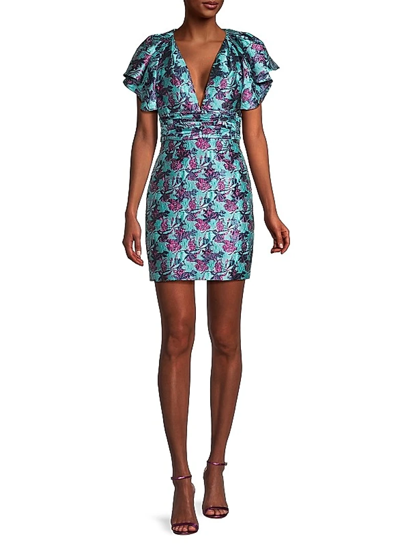 Ruffle Floral Jacquard Minidress