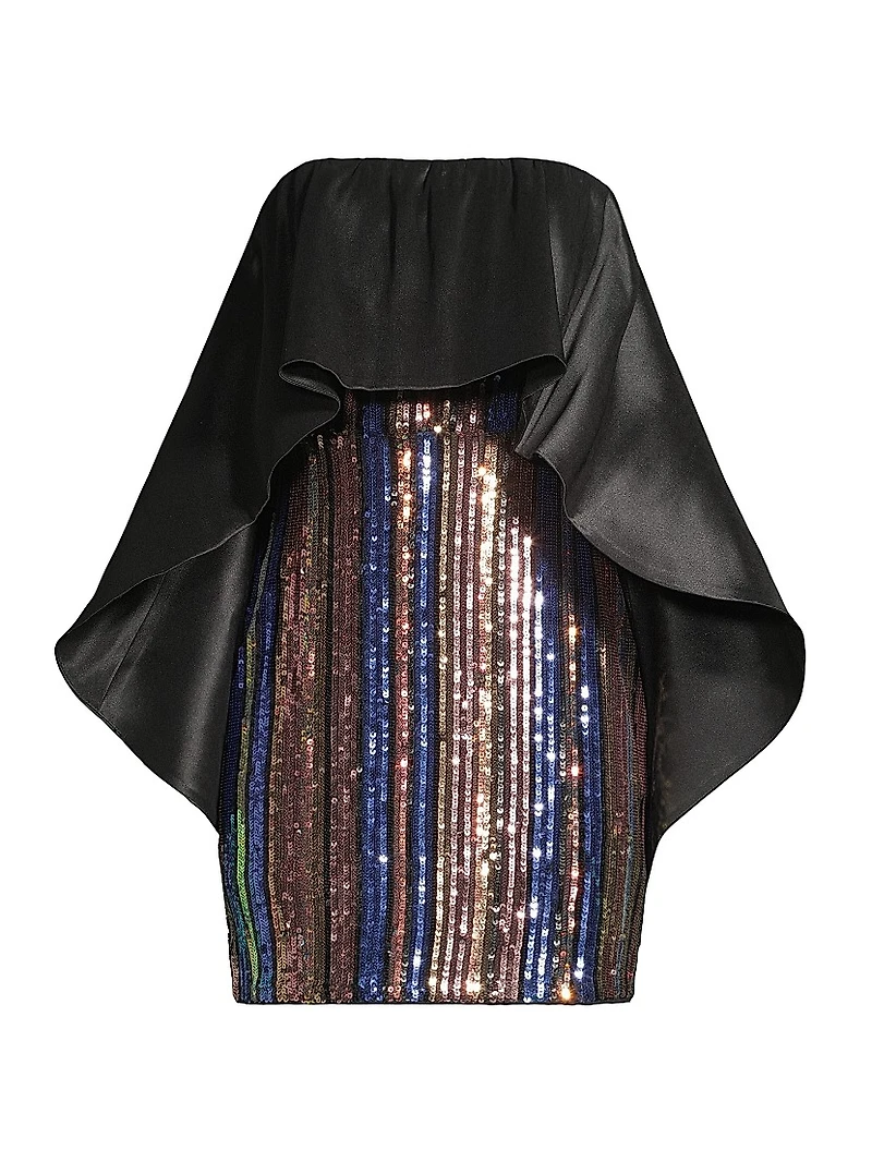 Sequined Stripe Cape Minidress
