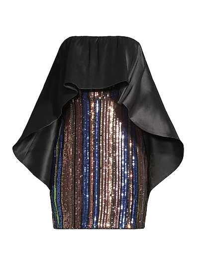 Sequined Stripe Cape Minidress
