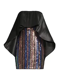 Sequined Stripe Cape Minidress