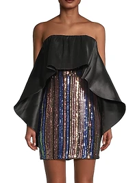Sequined Stripe Cape Minidress
