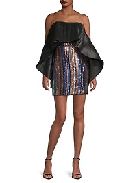 Sequined Stripe Cape Minidress
