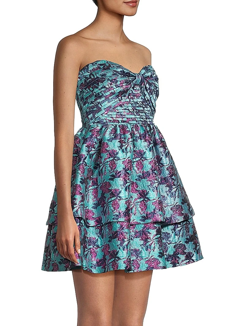 Floral Jacquard Strapless Minidress