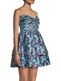 Floral Jacquard Strapless Minidress
