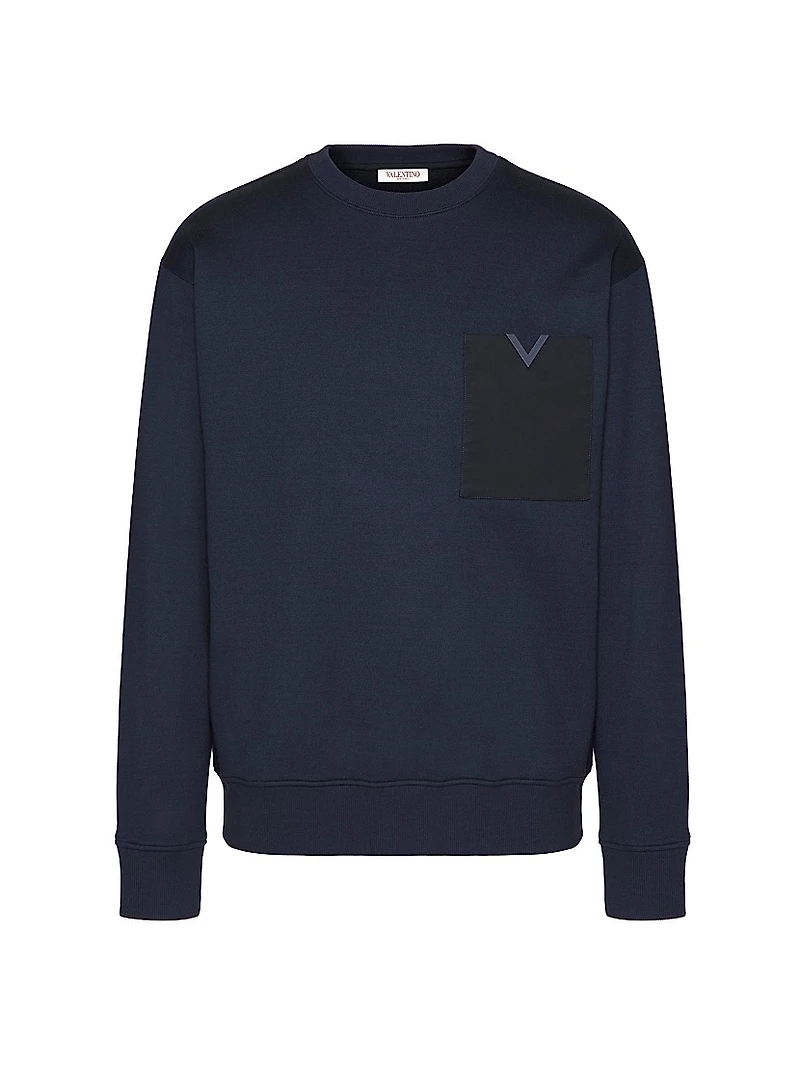 Technical Cotton Crewneck With Rubberized V Detail