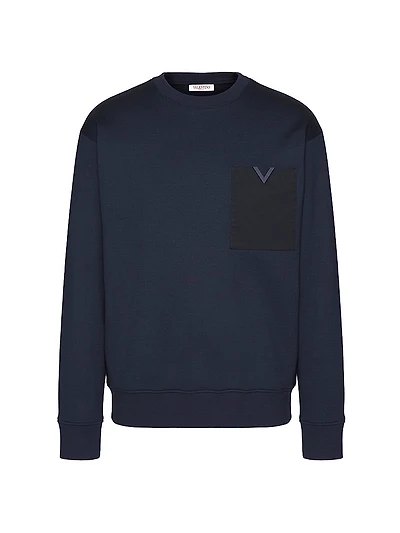 Technical Cotton Crewneck With Rubberized V Detail