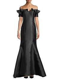 Taffeta Off-the-Shoulder Trumpet Gown
